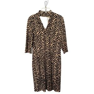 J. McLaughlin Medium Black Camel Zebra Print Sheath Dress 3/4 Sleeves‎